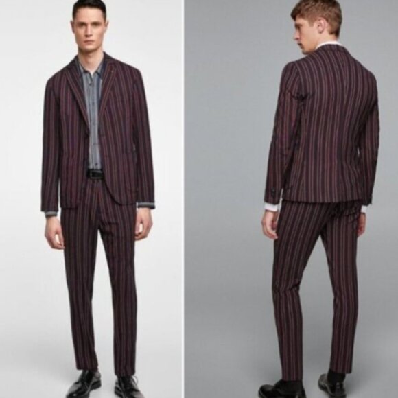 ZARA MAN FULLY LINED CLASSIC STRIPED SUIT BLAZER TAILORED BRITISH BESPOKE 44R - Picture 10 of 10